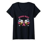 Donna Heroes Buzz for Awareness Halloween Cancro al Seno Maglietta con Collo a V