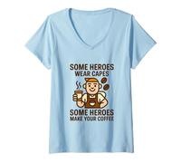 Donna Heroes Make Your Coffee Lover Barista Latte Brewing Maglietta con Collo a V