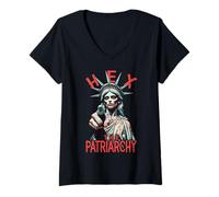 Donna Hex Il Patriarcato Zombie Liberty Femminista Halloween Gothic Maglietta con Collo a V