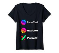 Donna HEX PulseChain PulseX Crypto PLS Logo delle risorse digitali Maglietta con Collo a V