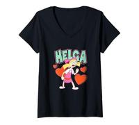 Donna Hey Arnold! Helga Valentine Hearts Bold Cartoon Graphic Maglietta con Collo a V