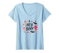 Donna Hey Boo Halloween Fantasmi Stelle Divertimento Maglietta con Collo a V