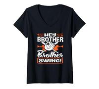 Donna Hey Brother Swing Baseball Batter Catcher Citazione Maglietta con Collo a V