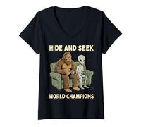 Donna Hide And Seek World Champions Bigfoot Alien Video Games Maglietta con Collo a V