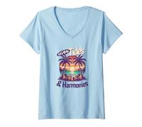 Donna High Maree e Armonie Yacht Rock Sunset Tropical Lounge Maglietta con Collo a V