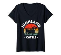 Donna Highland Cow - -Bestiame - Azienda agricola - Allevamento bovino delle Highland Maglietta con Collo a V