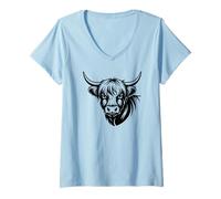 Donna Highland Cow Cattle Hairy Scottish Cow Maglietta con Collo a V