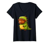 Donna Highland Cow Dinosaur Costume Trex Amante Animali Ragazzi Ragazze Maglietta con Collo a V