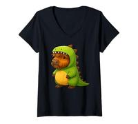 Donna Highland Cow Dinosaur Costume Trex Amante Animali Ragazzi Ragazze Maglietta con Collo a V
