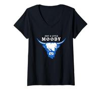 Donna Highland Cow Just A Little Moody Funny Scotland Minimalist Maglietta con Collo a V