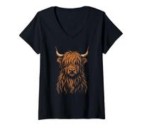 Donna Highland Cow Vintage Artistic Cattle Scotland Pride Maglietta con Collo a V