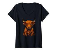 Donna Highland Cow Vintage Artistic Cattle Scotland Pride Maglietta con Collo a V