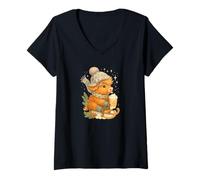 Donna Highland Cow Winter Sled & Hot Cocoa Cute Watercolor Maglietta con Collo a V