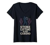 Donna Highland Games Caber Tosser Clan Orgoglio Scozia Forza Maglietta con Collo a V
