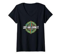 Donna Hiking Compass Topography Lost And Loving It Maglietta con Collo a V