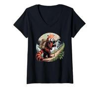 Donna Hiking Panda Journey Map Mountain Landscape Maglietta con Collo a V