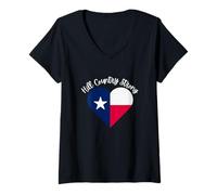 Donna Hill Country Strong- Texas - Cuore Maglietta con Collo a V