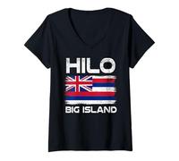 Donna Hilo - Bandiera Hawaiana Big Island Hawaii Maglietta con Collo a V