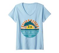 Donna Hilton Head South Carolina Dolphin Beach Ocean Retro Maglietta con Collo a V