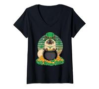 Donna Himalayan Cat St Patricks Day Leprechaun Shamrock Maglietta con Collo a V