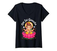 Donna Hindu Ganesha Puja Elephant God India Meditation Yoga Murti Maglietta con Collo a V