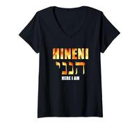 Donna HINENI Here I Am - Hebrew Christian Faith Biblical Maglietta con Collo a V