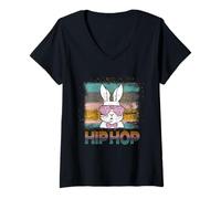 Donna Hip Hop Bunny with Sunglasses Cute Easter Funny Rabbit Lover Maglietta con Collo a V