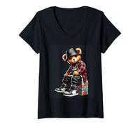 Donna Hip Hop Teddy Bear Style Vibes Friends Maglietta con Collo a V