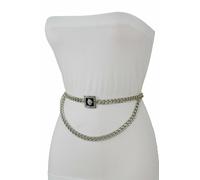 Donna Hip Vita Alta Metallo Argento Catena Vita Cintura Nera Leone Fibbia M L XL