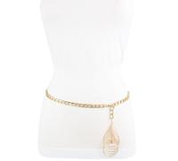 Donna Hip Vita Alta Moda Cintura Oro Metallo Catena Acqua Goccia Fibbia M L XL