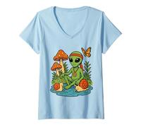 Donna Hippie Alien Natura Sci Fi Groovy Trippy Estetica Maglietta con Collo a V