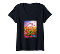 Donna Hippie Flower Power Maglietta con Collo a V