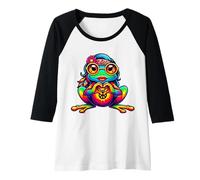 Donna Hippie Frog Tie-Dye, Ragazze, Donne, Cuore Mano 70s 60s, Pace Maglia con Maniche Raglan