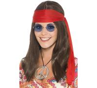 Donna Hippie Kit Parrucc Fascia Occhiali+Collana Costume