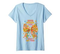 Donna Hippie Summer Love Groovy Coquette Bow Retro Floreale Vacanza Maglietta con Collo a V