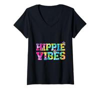 Donna Hippie Vibes Camicia Tie Dye Peace 60s Retro Rainbow Graphic Maglietta con Collo a V