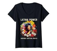 Donna Hispanic Heritage Latina Power Flowers Donne Maglietta con Collo a V