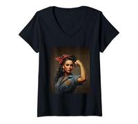 Donna Hispanic Heritage Month Latina Rosie The Riveter Maglietta con Collo a V