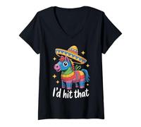 Donna Hit That Pinata Sombrero Carino Cinco de Mayo Party Humor Maglietta con Collo a V