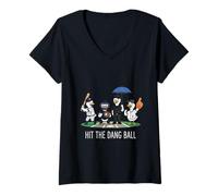 Donna Hit The Dang Ball Funny Ducks Giocatori di Baseball Maglietta con Collo a V