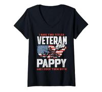 Donna Ho 2 Tittles Veterano E Pappy Fathers Day Uomini Maglietta con Collo a V