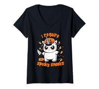 Donna Ho Bisogno di Spooky Snacks Angry Unicorn Halloween Maglietta con Collo a V