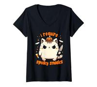 Donna Ho Bisogno di Spooky Snacks Moody Cat Halloween Maglietta con Collo a V