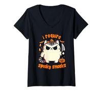 Donna Ho Bisogno di Spooky Snacks Moody Cat Halloween Maglietta con Collo a V