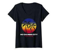 Donna Ho Chi Minh Città Vietnam Saigon Retro Anni '80 Stile Maglietta con Collo a V