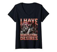 Donna Ho desideri omosessuali Divertente Scheletro duro Meme Bootleg Maglietta con Collo a V