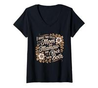 Donna Ho Due Titoli Mamma E Mamaw E I Rock Li Entrambi Madre Maglietta con Collo a V