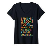 Donna Ho finito 3 Libri Oggi Divertente Disegno Meme da colorare Maglietta con Collo a V