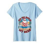 Donna Ho Ho Hold My Beer Beach Babbo Natale Divertente Maglietta con Collo a V