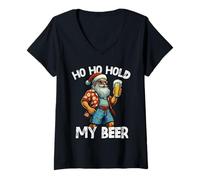Donna Ho Ho Hold My Beer Divertente Babbo Natale Bere Natale a luglio Maglietta con Collo a V